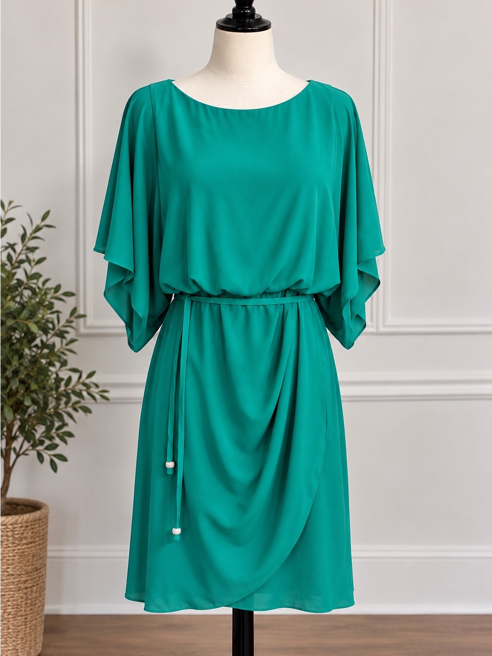 Jessica Howard Emerald Green Flutter Sleeve Midi Dress